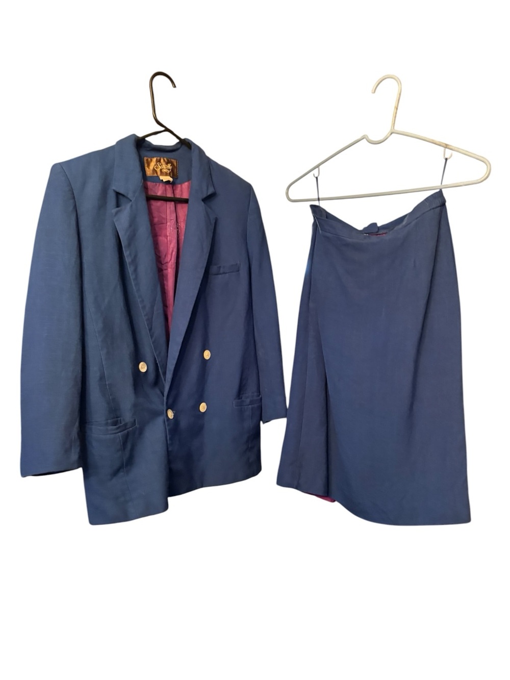 Vintage Women's Navy Double-Breasted Blazer and Skirt Set small fit 2/4 women’s